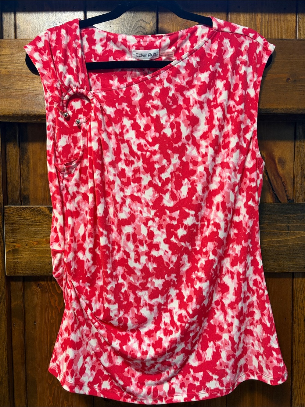 Calvin Klein Pink and White Printed Sleeveless Camisole with Ring Detail